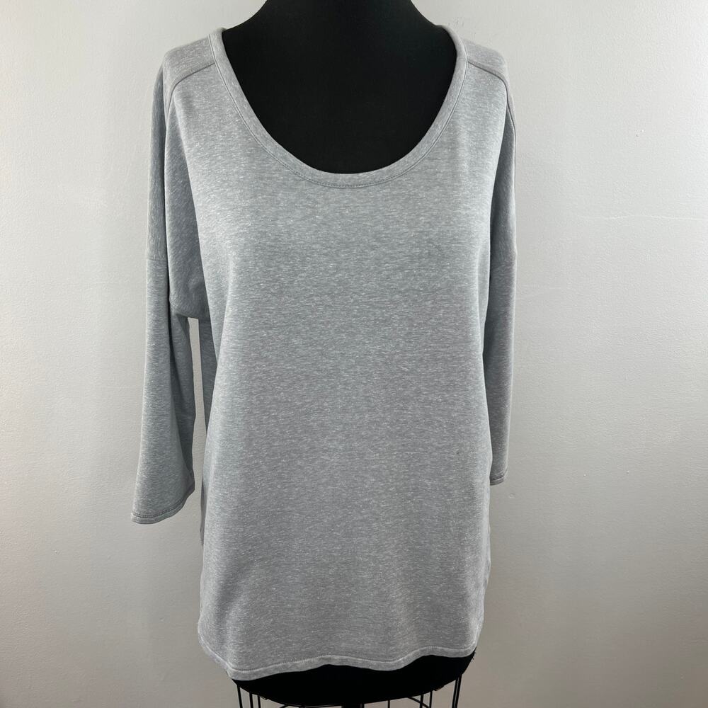 ATHLETA Half Moon Pullover Sweatshirt Gray Heather 3/4 Sleeve French Terry Top M